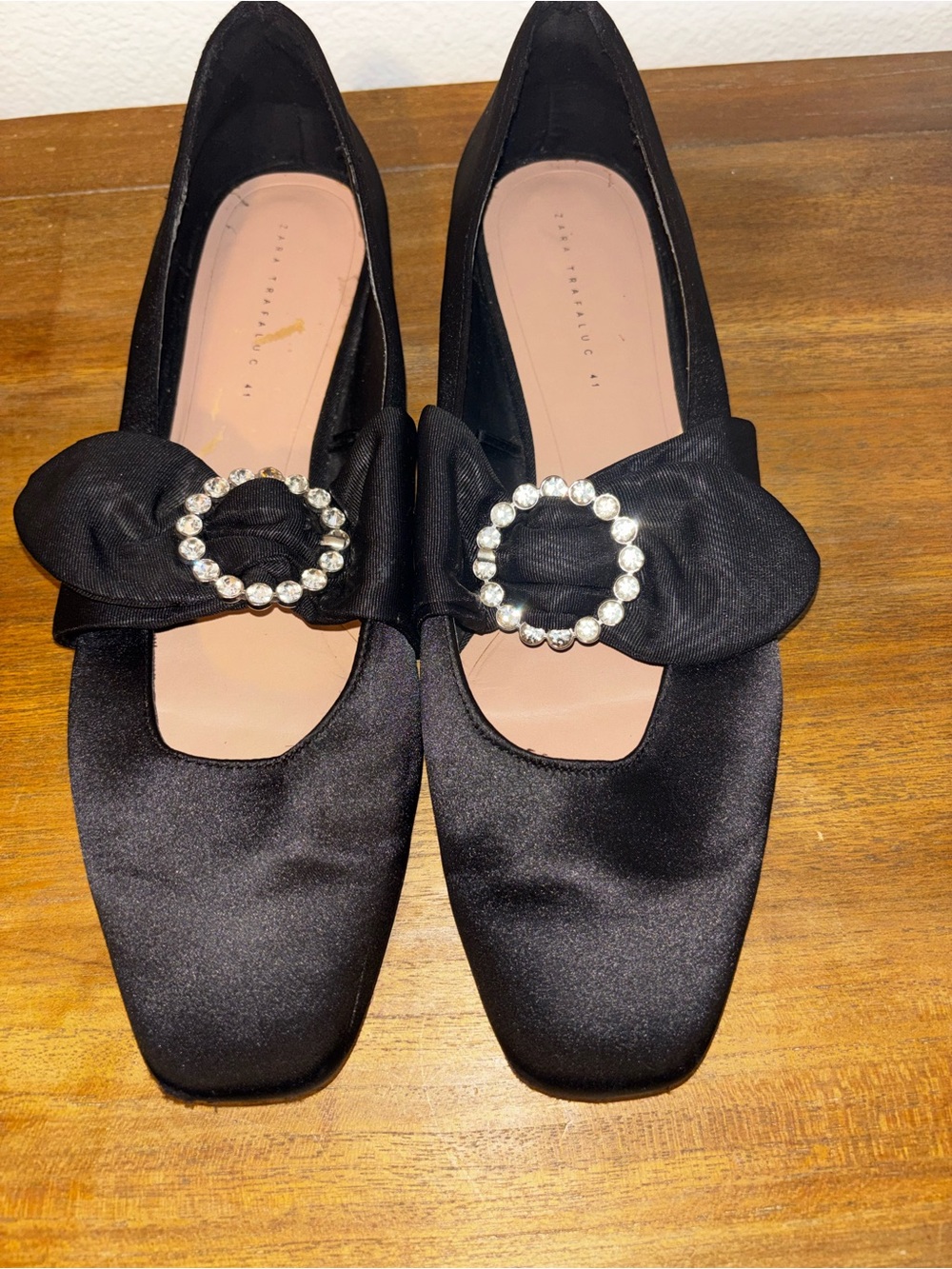 Zara Trafaluc Black jewel Satin Ballet Flats - Picture 3 of 6